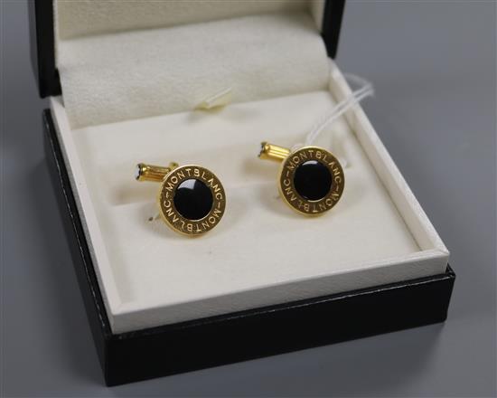 A pair of Montblanc Meisterstuck black onyx and gilt cufflinks, boxed.